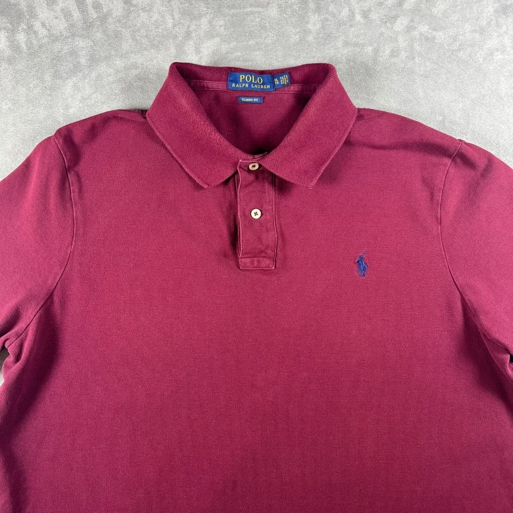 Polo Ralph Lauren Mens XL Burgundy Classic Fit Short Sleeve Pique Polo Shirt